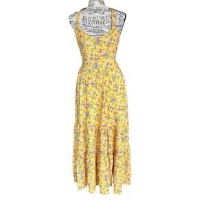 Lush Size S Yellow Floral Sleeveless Back Tie Maxi Dress Vacation Travel